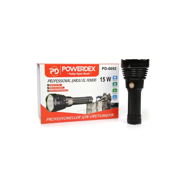 15 Watt 1000 Lümen Profesyonel Şarjlı El Feneri Pd-6692 - 3