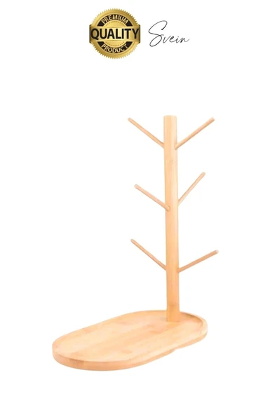 Büyük Geniş Bambu Aksesuar Takı Standı Askılığı Ahşap Anahtar Bardak Kupa Mutfak Raf Organizer - 5