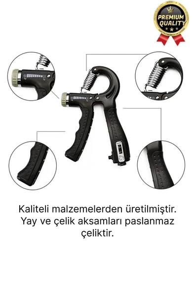 Premium Ayarlanabilir Taşınabilir Fitness Egzersiz Sayaçlı El Yayı 5-60 Kg Bilek Kası Güçlendirici - 6