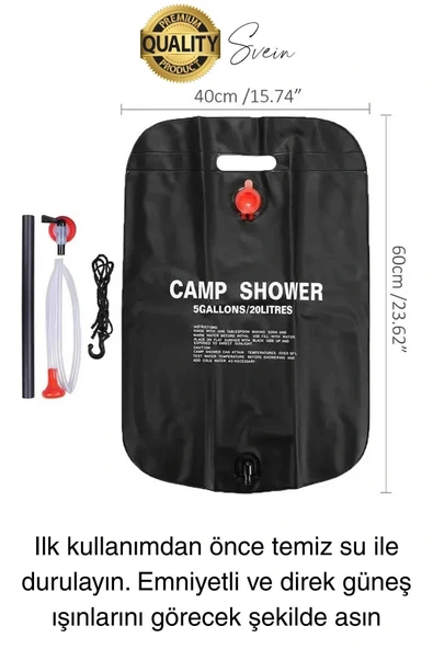 Premium Güneşte Isınabilen Taşınabilir Katlanabilen 20 Lt Kamp Duşu Seti Yıkanma Banyo Hortum Başlık - 3