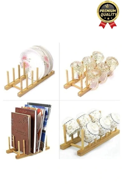 Çok Amaçlı Düzenleyici Bulaşıklık Plak Tabak Kitap Mutfak Organizer 8 Bölmeli Bambu Tabak Standı - 3