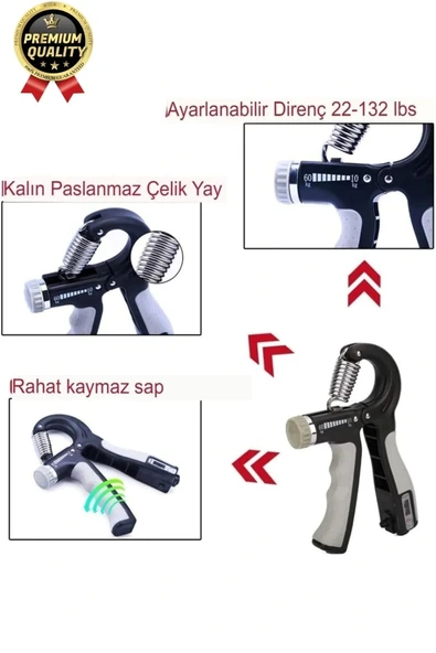 Premium Ayarlanabilir Taşınabilir Fitness Egzersiz Sayaçlı El Yayı 5-60 Kg Bilek Kası Güçlendirici - 4