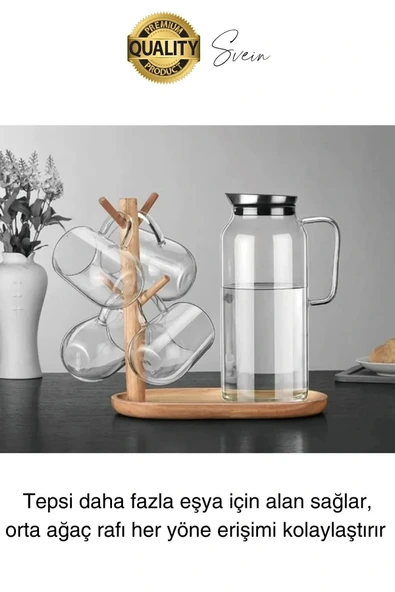 Büyük Geniş Bambu Aksesuar Takı Standı Askılığı Ahşap Anahtar Bardak Kupa Mutfak Raf Organizer - 3