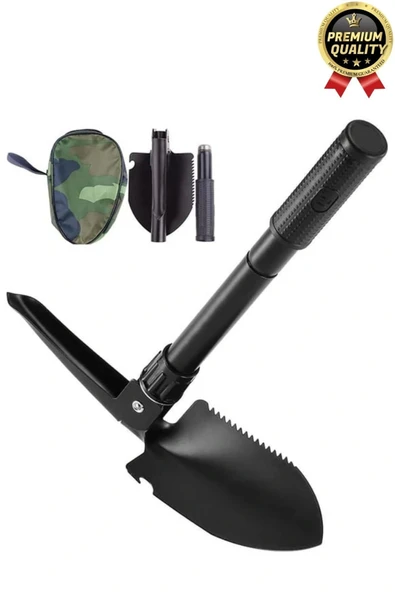 Çok Fonksiyonlu Portatif Katlanır Cepte Taşıma Çantalı Pusulalı Askeri Kamp Deprem Kazma Kürek Seti - 5
