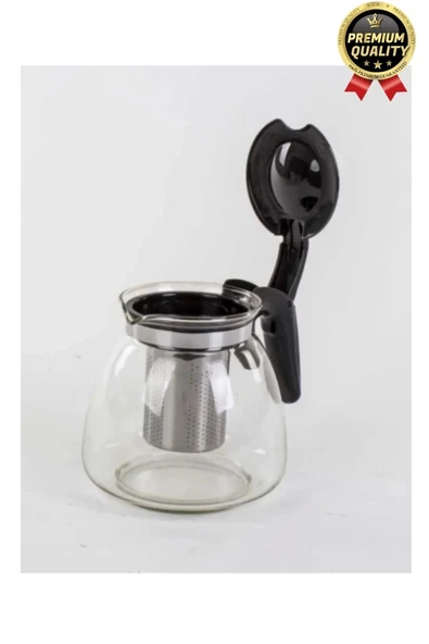 Özel Üretim Isıya Dayanıklı Bitki Çayı Şeffaf Büyük Çelik Süzgeçli Cam Çaydanlık Demlik 1.1 Litre - 2