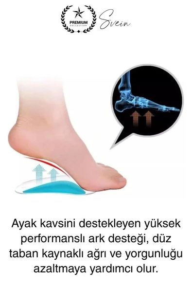 1 Çift Uzun Süreli Kullanım Ark Takviye Düz Taban İçin Boşluk İçe Basma Destekli Anatomik Silikon - 2