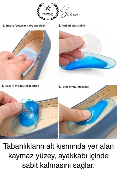 1 Çift Uzun Süreli Kullanım Ark Takviye Düz Taban İçin Boşluk İçe Basma Destekli Anatomik Silikon - 3