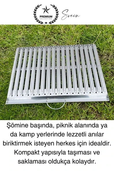 Premium 50 x 30 cm Paslanmaz Çelik 0,8 Kalın Oluklu Izgara Mangal Piknik Kamp Et Balık Kebap Pişirme - 5