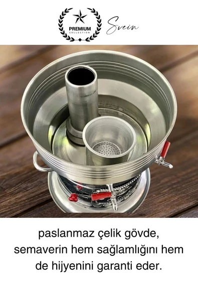 Premium Tek Musluklu 10 lt Kömürlü Kamp Piknik İçin Çok Amaçlı Odunlu Çay Semaveri Paslanmaz Çelik - 6
