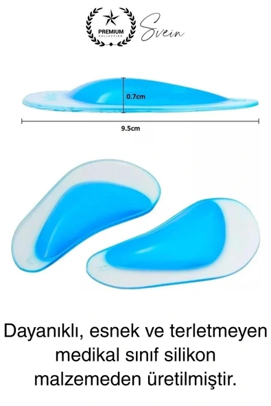 1 Çift Uzun Süreli Kullanım Ark Takviye Düz Taban İçin Boşluk İçe Basma Destekli Anatomik Silikon - 4