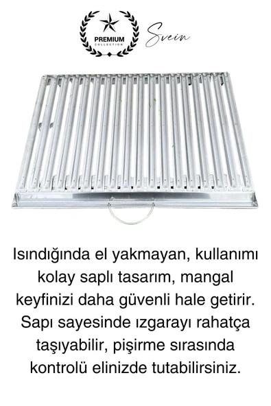 Premium 40 x 20 cm Paslanmaz Çelik 0,8 Kalın Oluklu Izgara Mangal Piknik Kamp Et Balık Kebap Pişirme - 6