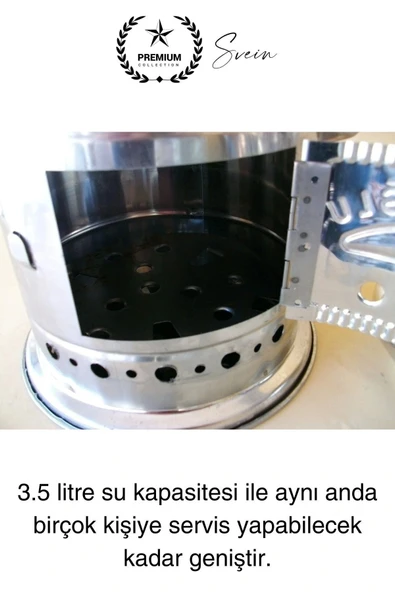 Premium Tek Musluklu 3.5 lt Kömürlü Kamp Piknik İçin Çok Amaçlı Odunlu Çay Semaveri Paslanmaz Çelik - 2