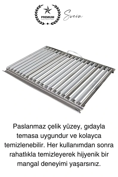 Premium 80 x 35 cm Paslanmaz Çelik 0,8 Kalın Oluklu Izgara Mangal Piknik Kamp Et Balık Kebap Pişirme - 4