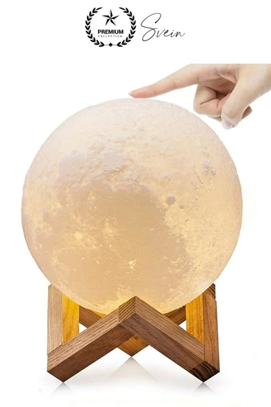Dolunay 3D Ay Işıklı Standlı Pilli Dekoratif Gece Lambası Hediyelik Küre Led 15 Cm Loş Dekor - 2