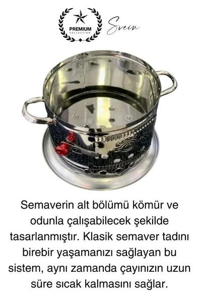 Premium Çift Musluklu 3.5 lt Kömürlü Kamp Piknik İçin Çok Amaçlı Odunlu Çay Semaveri Paslanmaz Çelik - 5