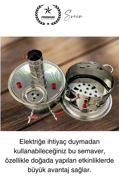 Premium Tek Musluklu 10 lt Kömürlü Kamp Piknik İçin Çok Amaçlı Odunlu Çay Semaveri Paslanmaz Çelik - 4