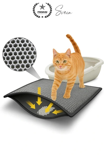 Elekli Kedi Paspası Tuvalet Önü Kumu Evcil Hayvan Sert Plastik Toz Kir Tutucu Yıkanabilir 40x60 cm - 2