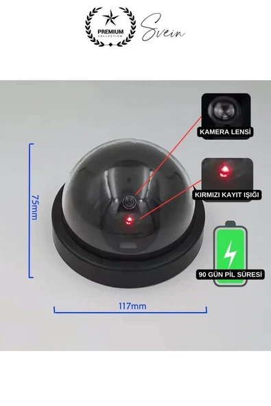 4 Ad. Caydırıcı Dome Güvenlik Kamerası Led Işıklı Hırsız Sensörlü Apartman Yazlık Maket Ev - 2