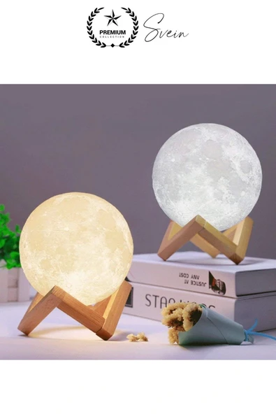 Dolunay 3D Ay Işıklı Standlı Pilli Dekoratif Gece Lambası Hediyelik Küre Led 15 Cm Loş Dekor - 6