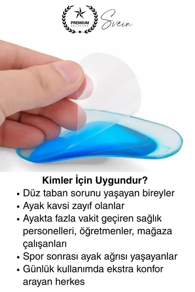 1 Çift Uzun Süreli Kullanım Ark Takviye Düz Taban İçin Boşluk İçe Basma Destekli Anatomik Silikon - 5