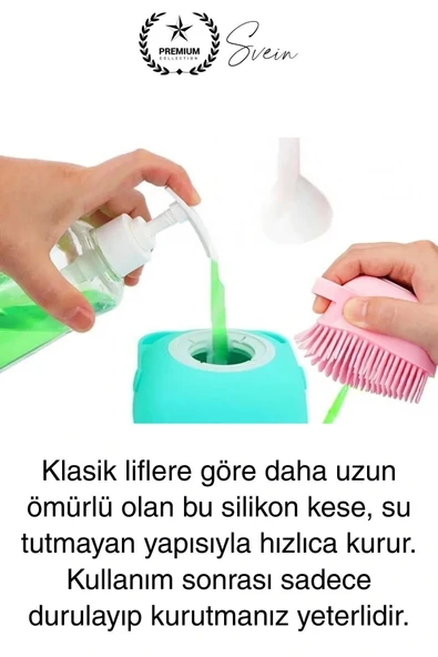 Şampuan Hazneli Silikon Banyo Lifi Duş Fırçası Jel Keseli Vücut Masaj Lif Çok Amaçlı Temizlik - 3