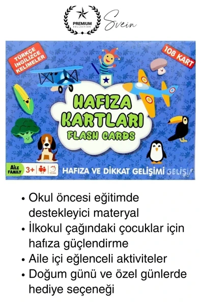 İkili Hafıza Kartları Çocuk Eğitici Eşleştirme Oyun Seti Zeka Gelişim Algı Dikkat Oyunu 108 Kart - 4