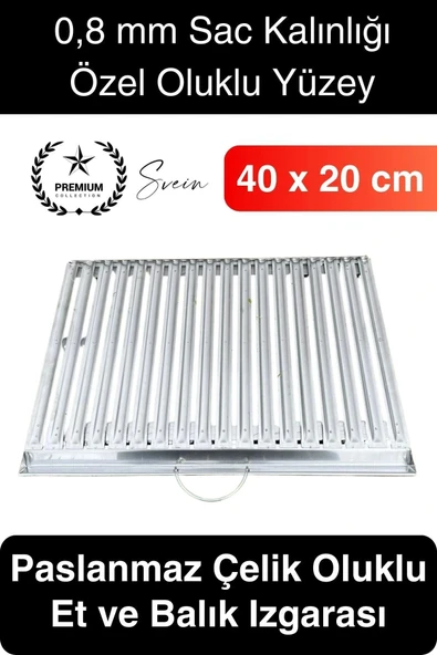 Premium 40 x 20 cm Paslanmaz Çelik 0,8 Kalın Oluklu Izgara Mangal Piknik Kamp Et Balık Kebap Pişirme