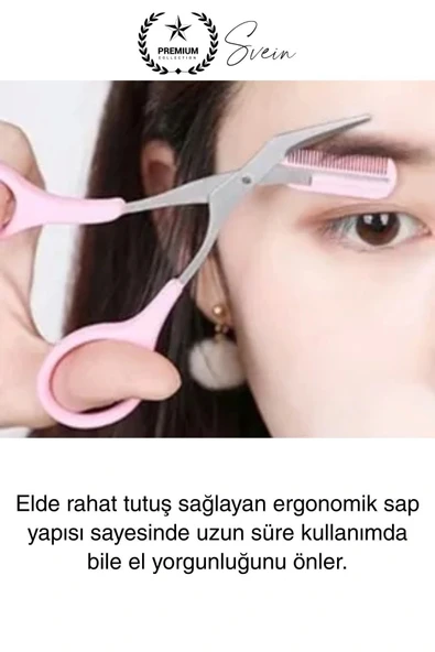 Premium Kadın Kaş Kesme Makası Düzeltici Epilasyon Bakım Taraklı Kolay Şekillendirici Şık Görünüm - 6