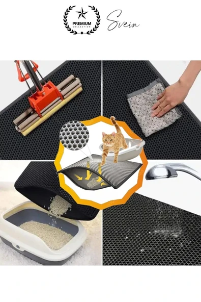Elekli Kedi Paspası Tuvalet Önü Kumu Evcil Hayvan Sert Plastik Toz Kir Tutucu Yıkanabilir 40x60 cm - 5