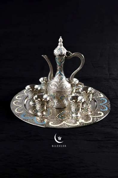 Hediyelik Sunumluk Osmanlı Motifli Nakışlı Gümüş Zemzem Takımı – 8 Parça