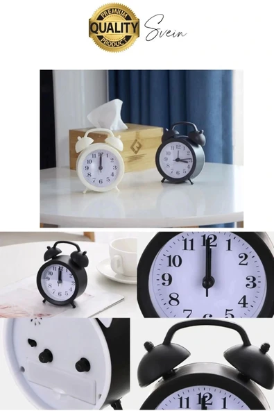 Sessiz Çalışan Yüksek Sesli Alarmlı Retro Tasarım Analog Masaüstü Çanlı Mini Çalar Saat Başucu 11 cm - 3