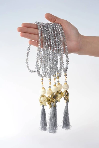 Laleli 99’lu Kristal Tesbih Gri - Resim 4