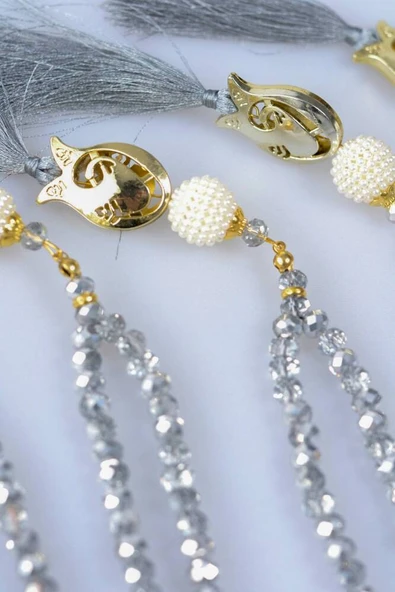 Laleli 99’lu Kristal Tesbih Gri ürün görseli