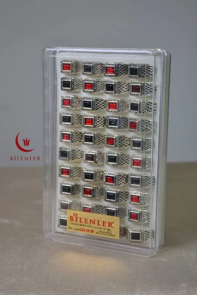 Erkek Motifli Taşlı Metal Yüzük Uzun Ömürlü, Şık Tasarım SiyahKahveKırmızı(40’lı kutu) - Resim 4