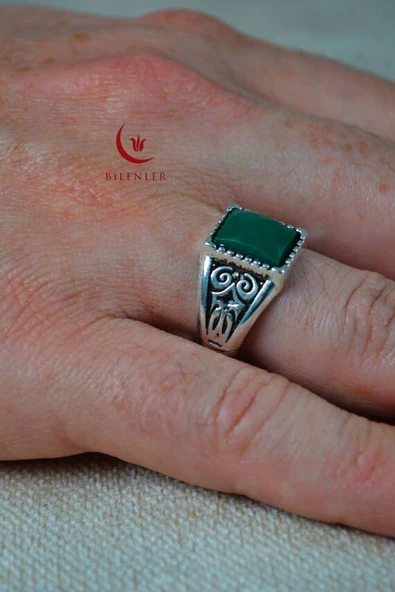 Erkek Motifli Taşlı Metal Yüzük Uzun Ömürlü, Şık Tasarım YeşilSiyah (40’lı kutu) ürün görseli