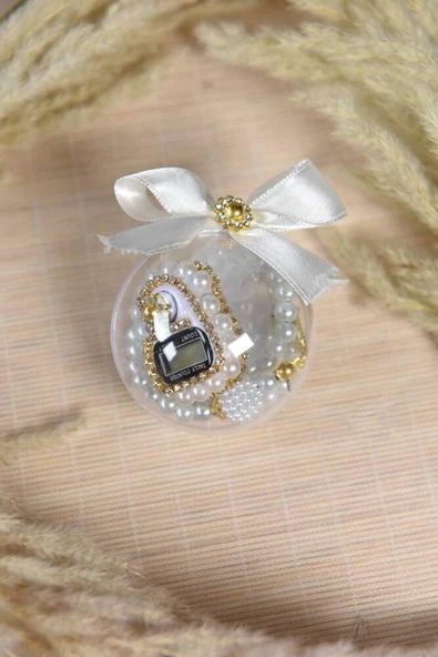 Hediyelik Mevlitlik Tesbih ve Zikirmatik Set 10 Adet Beyaz - Resim 2