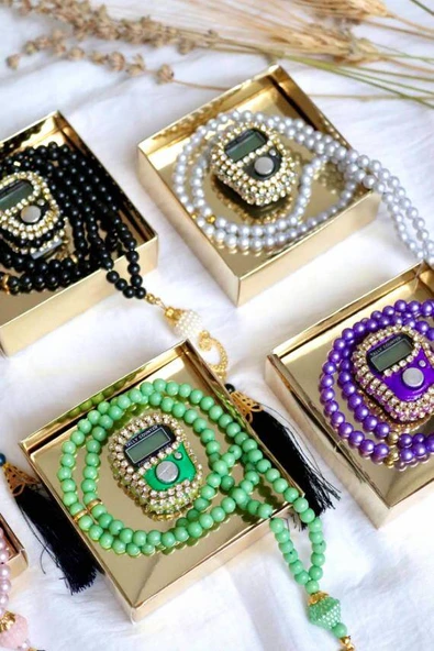 Taşlı Zikirmatik ve İnci Tesbih Seti 20 Adet - Resim 2