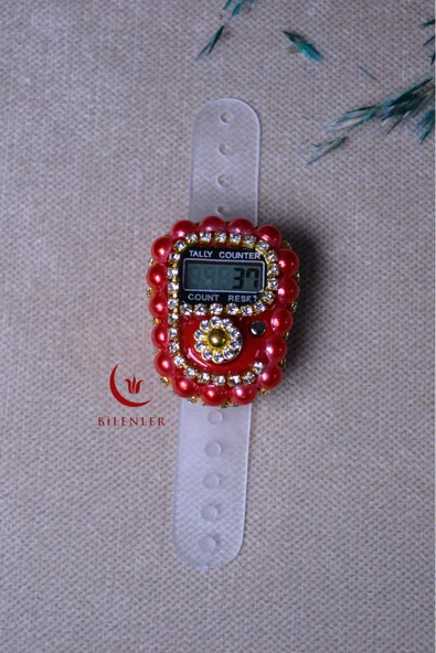 Boncuklu Taşlı Zikirmatik Kırmızı - Resim 2