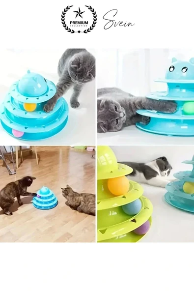 3 Katlı 3 Toplu Kedi Oyuncağı Yuvarlak Eğlence Dönen Hareketli ABS Plastik Çıngıraklı Zeka Gelişim - 4