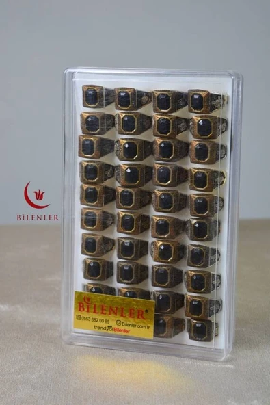 Erkek Tuğra Motifli Taşlı Metal Yüzük Uzun Ömürlü, Şık Tasarım (40’lı kutu) - 5