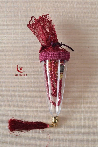 Mevlitlik Hediyelik Külah Kutuda İnci Tesbih ve Zikirmatik Seti Kırmızı ürün görseli 1