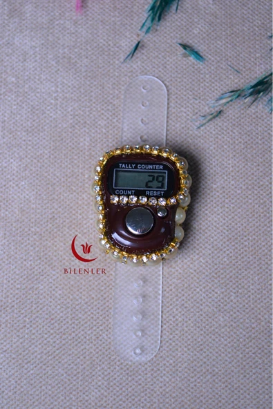 Boncuklu Taşlı Zikirmatik Kahverengi - Resim 4