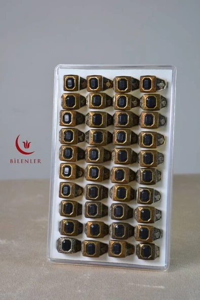 Erkek Tuğra Motifli Taşlı Metal Yüzük Uzun Ömürlü, Şık Tasarım (40’lı kutu) - Resim 4