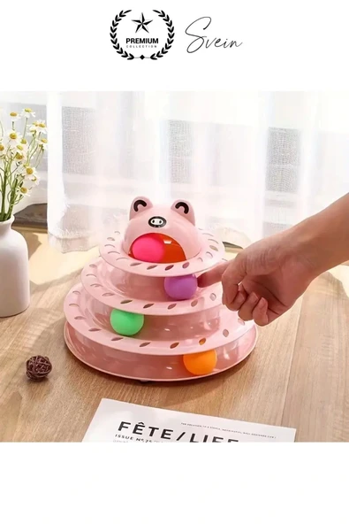 3 Katlı 3 Toplu Kedi Oyuncağı Yuvarlak Eğlence Dönen Hareketli ABS Plastik Çıngıraklı Zeka Gelişim - 6
