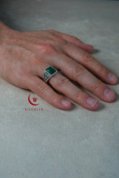 Erkek Motifli Taşlı Metal Yüzük Uzun Ömürlü, Şık Tasarım YeşilSiyah (40’lı kutu) - Resim 3