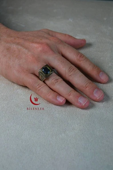 Erkek Tuğra Motifli Taşlı Metal Yüzük Uzun Ömürlü, Şık Tasarım (40’lı kutu) - Resim 3
