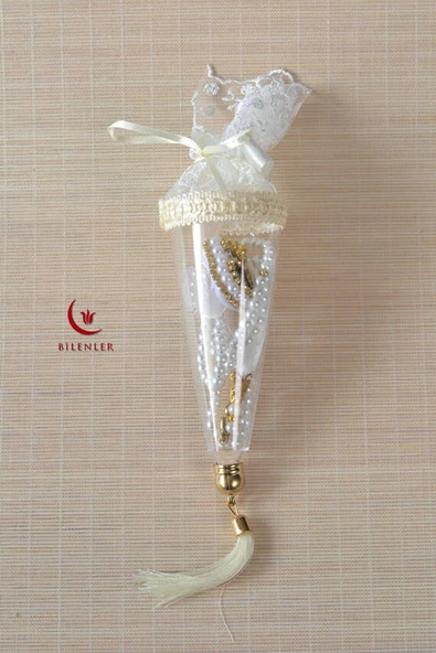 Mevlitlik Hediyelik Külah Kutuda İnci Tesbih ve Zikirmatik Seti Beyaz ürün görseli