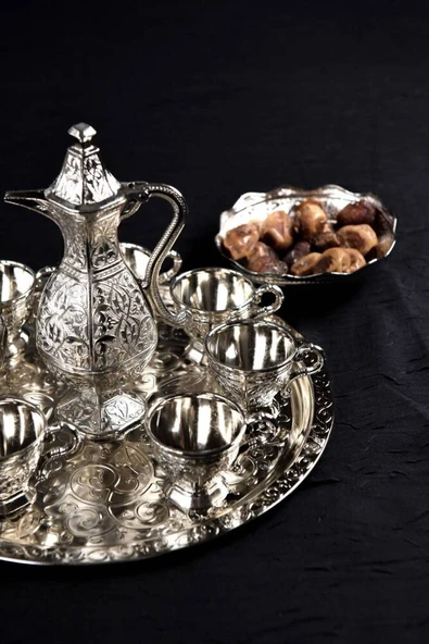 Hediyelik Sunumluk Osmanlı Motifli Gümüş Zemzem Takımı – 10 Parça Şık İkram Seti - Resim 4