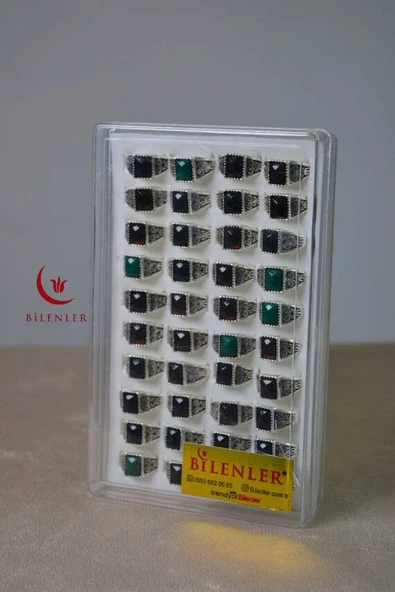 Erkek Motifli Taşlı Metal Yüzük Uzun Ömürlü, Şık Tasarım YeşilSiyah (40’lı kutu) - Resim 6