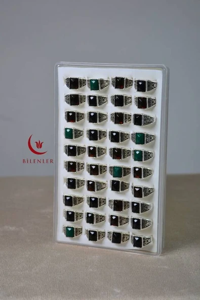 Erkek Motifli Taşlı Metal Yüzük Uzun Ömürlü, Şık Tasarım YeşilSiyah (40’lı kutu) - Resim 5